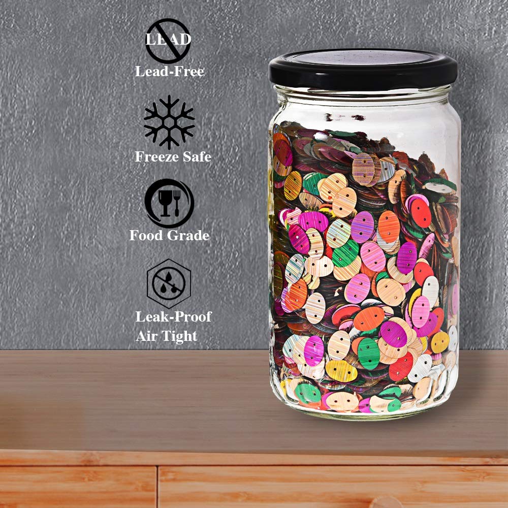 Machak Kitchen Storage Glass Jar For Kitchen With Air Tight Black Cap, 500Ml, Clear (8)